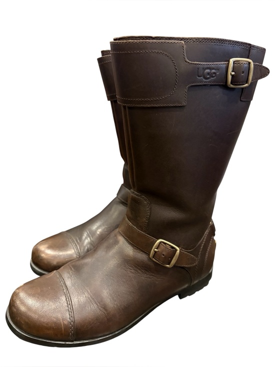 UGG Shoes - UGG Womens Gershwin Brown Leather Mid-Calf Buckle Boots, size 7